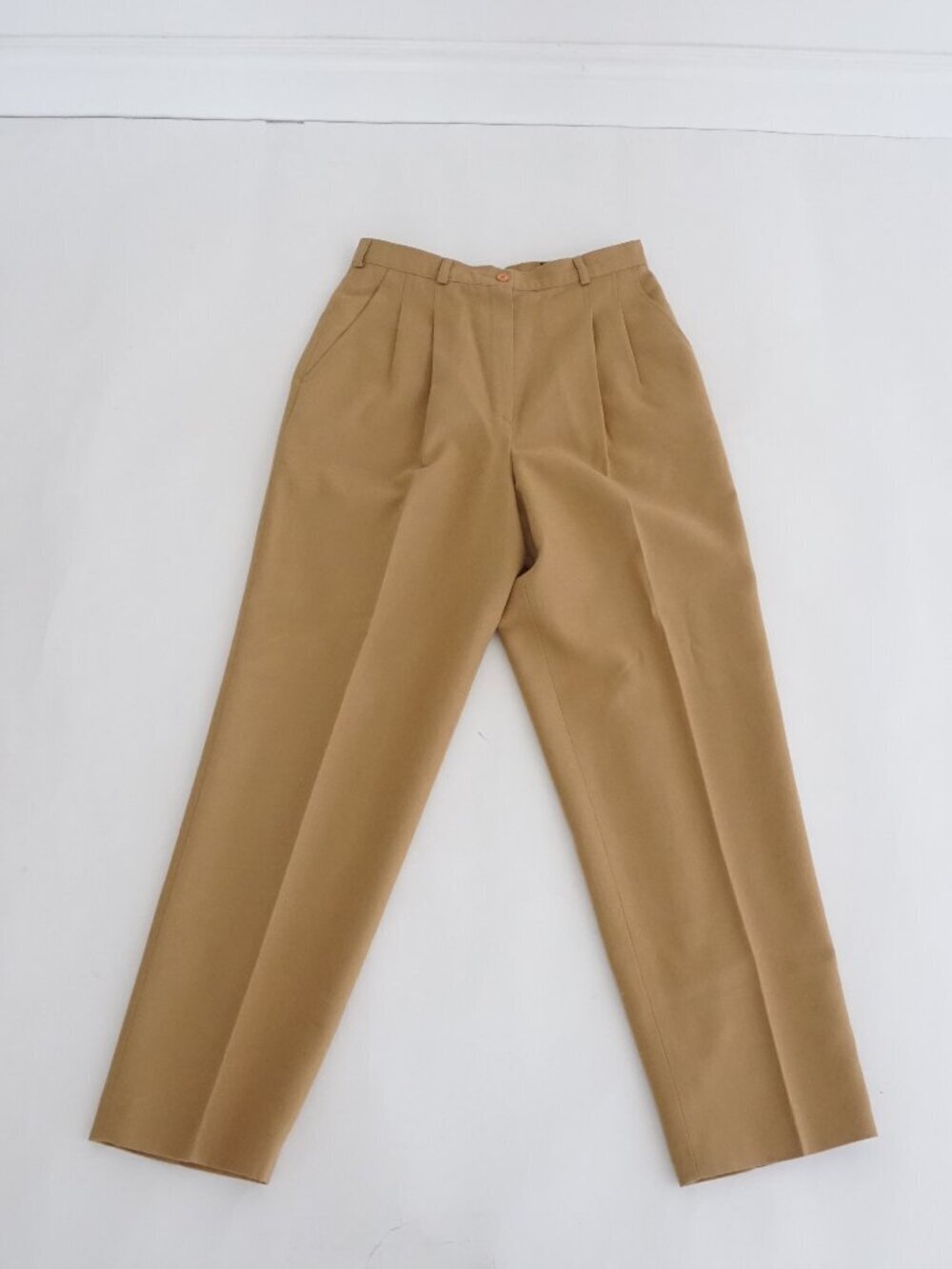 Vintage Giorgio Sant Angelo Camel Brown Pleated High Rise Tapered Wool Pants 12